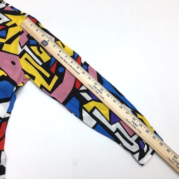 Women's Retro Pop Art Print Shirt Button Front Long Sleeves Colorful Abstract M - Picture 6 of 10